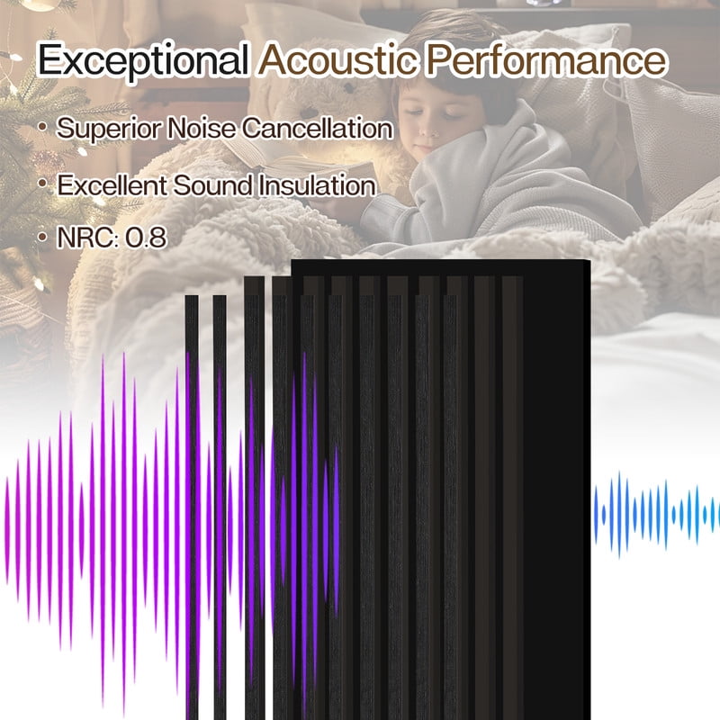 Wood Wall Panels, 8 Feet Acoustic Slat Wall Panels for Interior Wall Decor and Noise Reduction, Decorative Slat Wall Paneling, Dark Oak, 7.87"x94.48"Acoustic Panels, 4-Piece