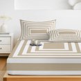thumbnail image 6 of King Size Fitted Sheet Set - Beige White Geometric 3 Piece Bedding Sets 16" Deep Pocket Fitted Sheet with 2 Pillowcases, Square Minimalist Modern Brushed Microfiber Hotel Luxury Bed Sheets, 6 of 9