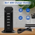 thumbnail image 4 of Charger Block 6 in 1, 40W USB C Charger 3A, Charging Hub with 5 USB Ports(Shared 6A) for Multiple Electronics, USB Charging Station Multiports, Universal Desktop Phone Charger Travel Ready, Black, 4 of 7