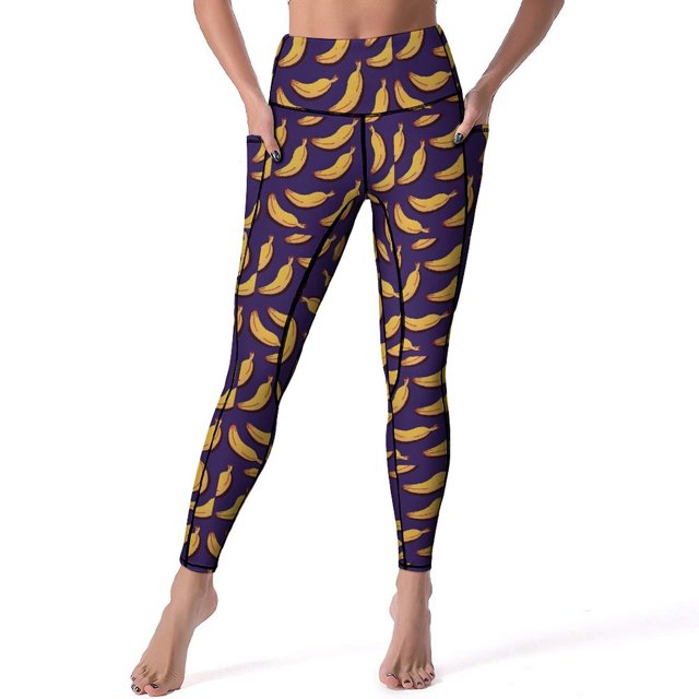 Banana Print Yoga Pants Female Green Leaf Leggings Push Up Casual Yoga Legging Stretch Design Gym Sport Pants