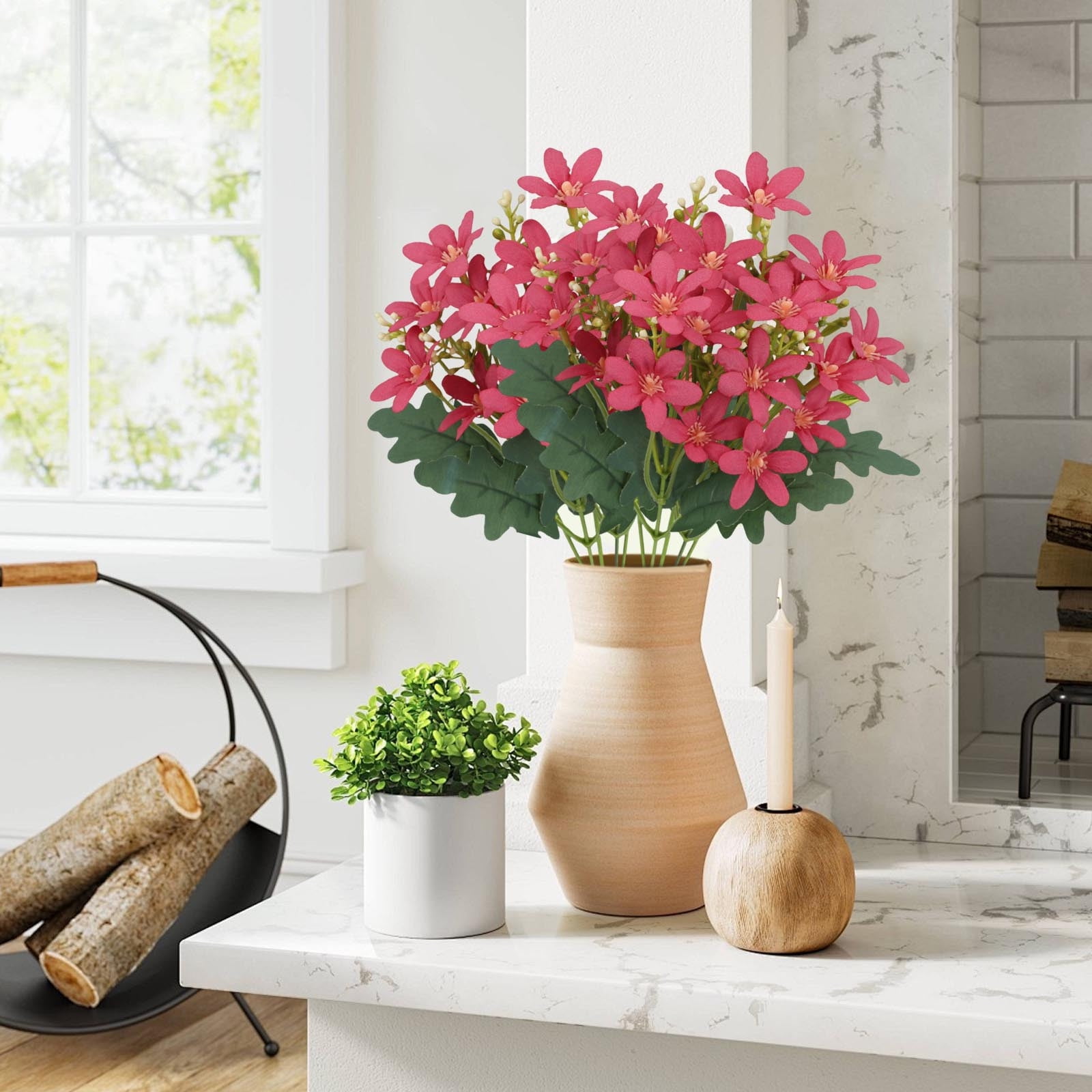 Artificial Hydrangea Bouquet 2 Pcs Lifelike Silk Flowers Vibrant Rose Red Home Decor for Table Centerpiece