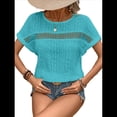 thumbnail image 3 of Blusas Bohemias de Punto con Cuello Redondo, Corta, Bordadas, con Encaje y Aberturas para Mujer Azul y Verde XXL, 3 of 9