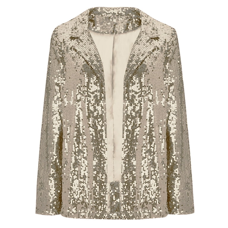 IQYU Glitter Blazer Dames Zilver - Pailletten Jas Lange Mouwen Elegante Party Blazer