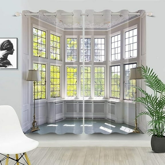 Spring Scenery Blackout Window Curtains For Bedroom Living Room Decor European Style Window Frame Balcony Kitchen Curtains Room Darkening Window Drapes Home Decor 26"W x 63"L (Pack of 2)