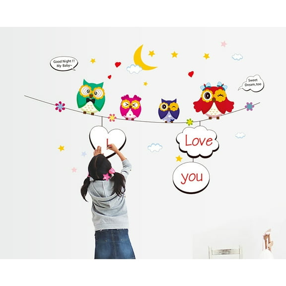 Adorable Cartoon Night Owls Wall Decal Sticker - DIY Removable PVC Transparent Film Self-Adhesive Mural Art for Living Room, Bedroom, Kids Room, Nursery, TV Sofa Backdrop