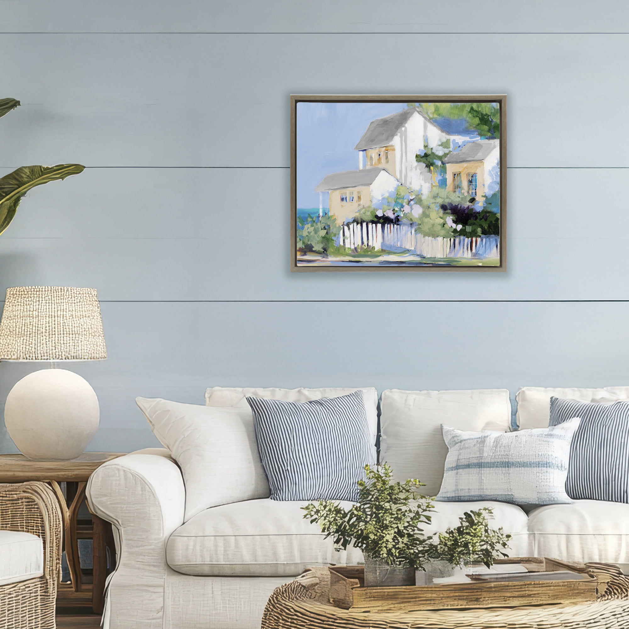Stupell Industries Living by the Water Cottage Brown Framed Floater Canvas Wall Art, design by Jane Slivka