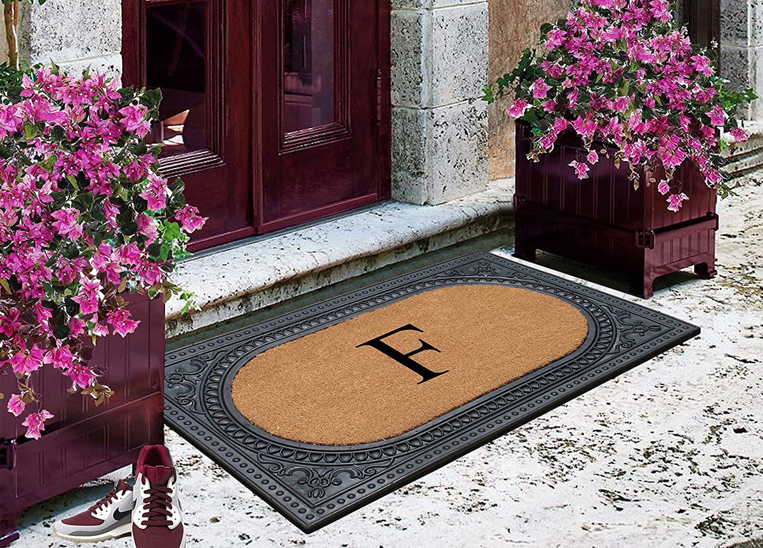 A1HC Natural Rubber & Coir 24x39 Monogrammed Doormat For Front Door, Anti-Shed Treated Durable Doormat for Outdoor Entrance, Heavy Duty, Low Profile, Easy to Clean, Long Lasting Front Porch Entry Rug