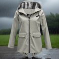 thumbnail image 4 of XUNKUSGA Jackets for Women Casual Solid Color Long Sleeve Rain Jacket Women Long Outdoor Waterproof Zipper Raincoat with Pockets and Drawstring, 4 of 9