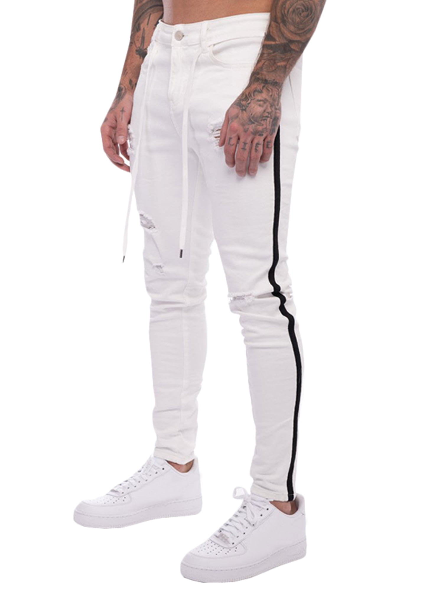 Lallc - Men's Stretch Jeggings Frayed Jeans Pants Slim Fit Jogging Denim Trousers - Walmart.com