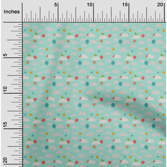 oneOone Cotton Flex Fabric Insect|Balloon & Clouds Nature Printed Fabric 1 Yard 40 Inch Wide