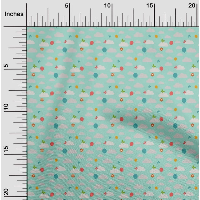 oneOone Cotton Cambric Fabric Insect|Balloon & Clouds Nature Print Sewing Fabric BTY 56 Inch Wide