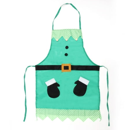 

QILIN Christmas Apron Funny Santa Claus Snowman Green Elf Print Lace Up Glove Pocket Oil-proof Waterproof Restaurant Work Kitchen Apron Party Supplies