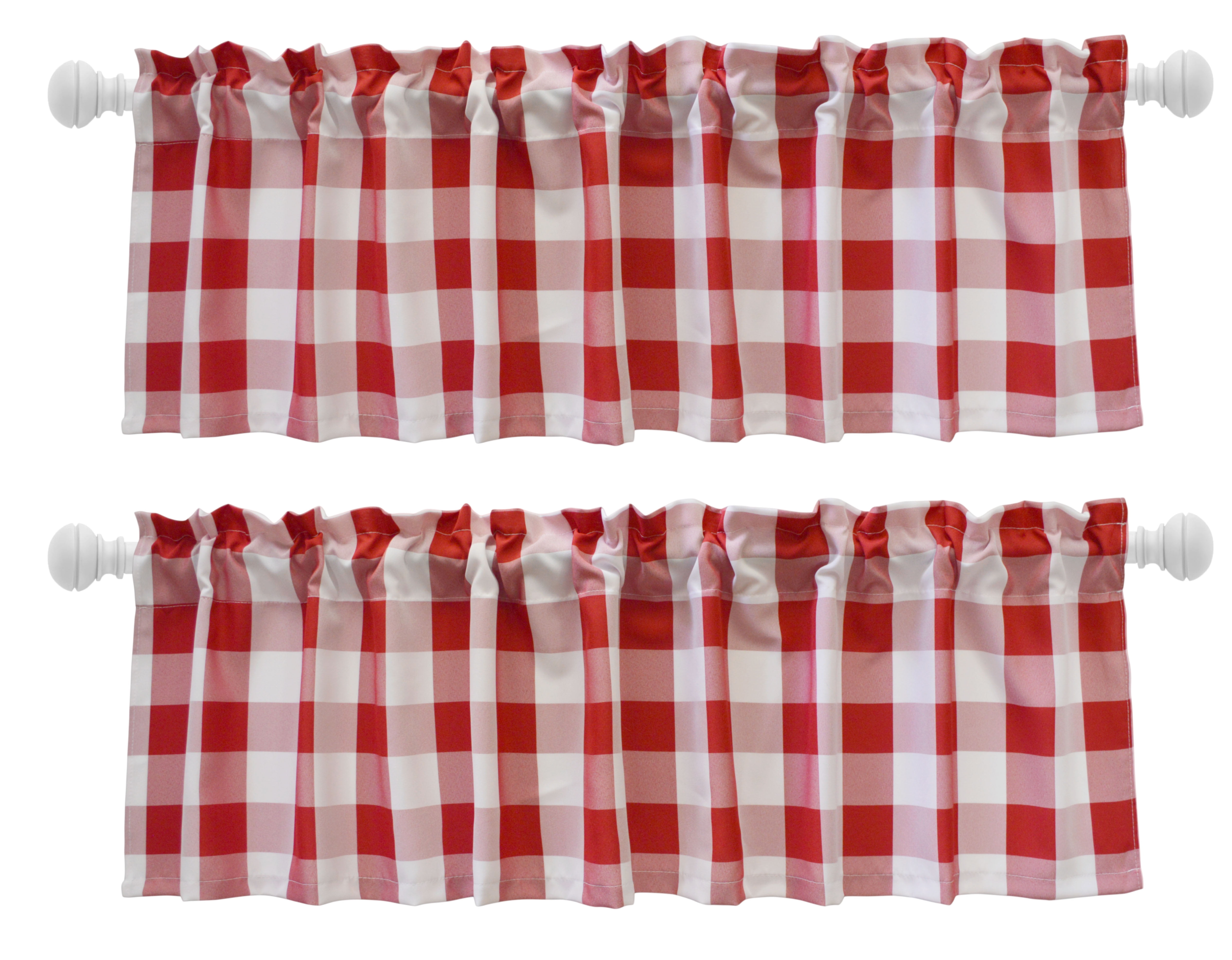 Aiking 2 Panels of 56" x 16" Buffalo Plaid Rod Pocket Window Curtain Valances, Polyester, White