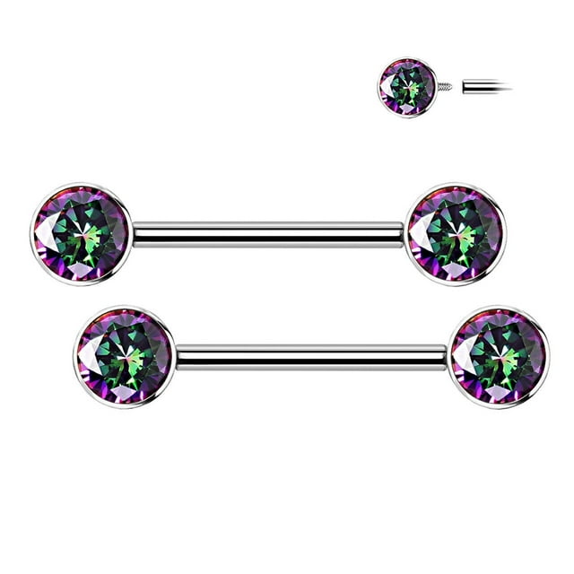 BodyJewelryOnline Nipple Barbell Implant Grade Titanium with CZ bezel Set Internally Threaded Women