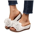 thumbnail image 1 of Womens Floral Summer Platform Beach Sandals Wedge Open Toe Slides Open Toe Wide Width Non Slip Dressy Slippers White Size 7.5, 1 of 6