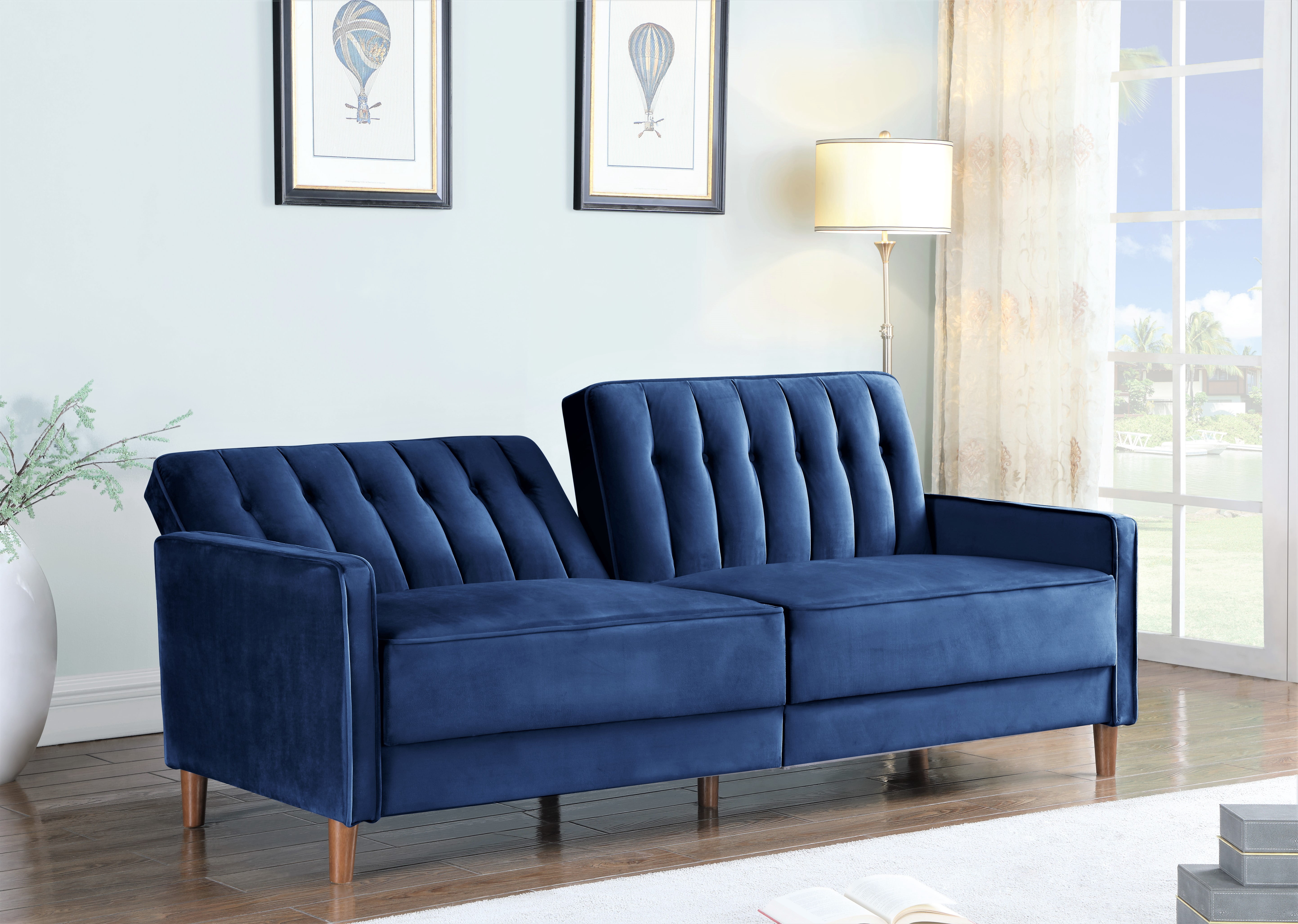 Uspridefurniture Cornell 81'' Velvet Square Arm Sleeper,Blue