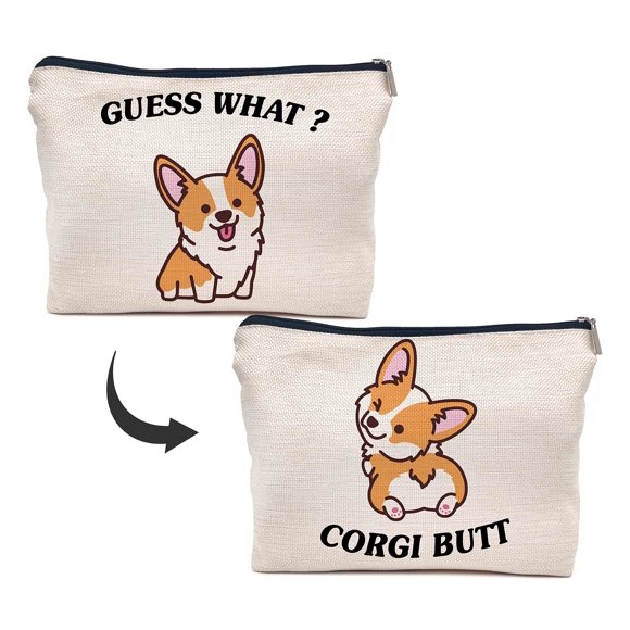 Bolsa de cosméticos IWXYI Corgi, tela de lino para perros, 25 x 19 cm