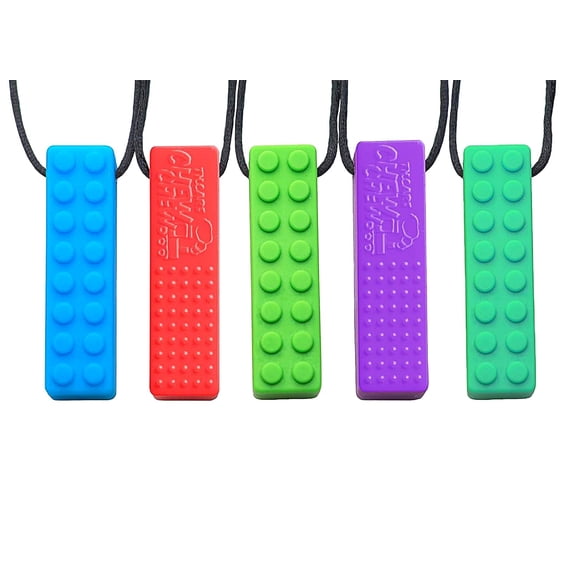 Tilcare Chew Chew Pencil Sensory Necklace 5 Set - Best for Kids or Adults that like Biting or Have Autism Perfectly Textured Silicone Chewy Toys - Chewing Pendant for Boys & Girls - Chew Necklaces