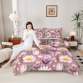 thumbnail image 4 of Castle Fairy Boys Girls Pink Flower Full Size Comforter Sets,Floral Leaves Bedding Sets, 4 of 8