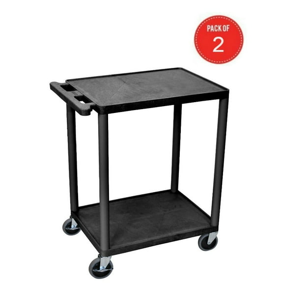 Luxor HE32-B 2 Shelves Multipurpose Storage Plastic Utility Cart - Black (pack of 2)