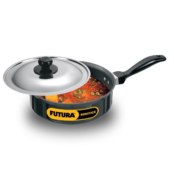 Futura Nonstick Curry Pan (Saute Pan) With Stainless Steel Lid 2 Liters, 20 Cm, 3.25mm | Black Aluminium Saute Pan (NCP20S)