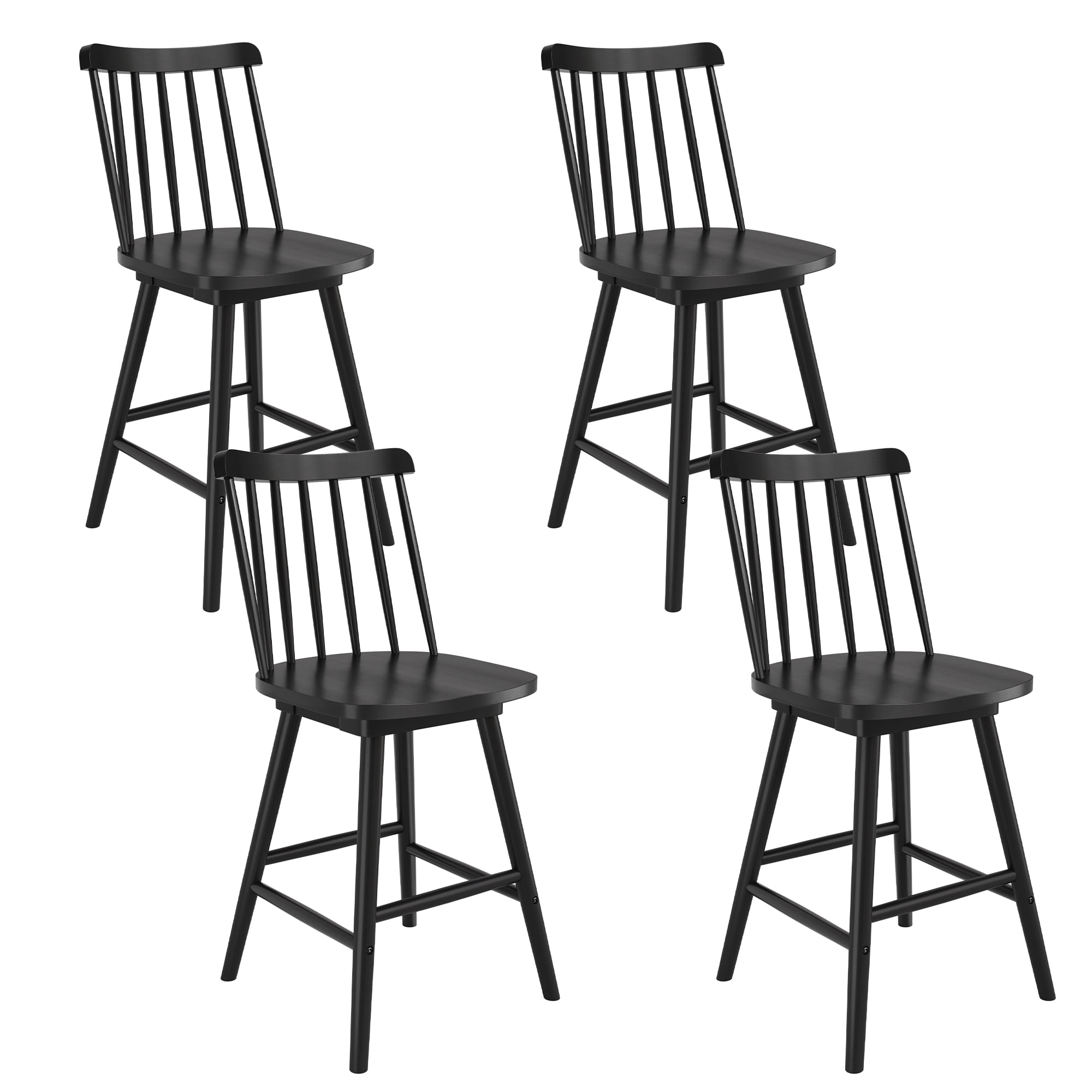 Dycanpo 24'' Swivel Wooden Bar Stools Set of 4,Counter Height Bar Stools with Backrest for Kitchen,Black