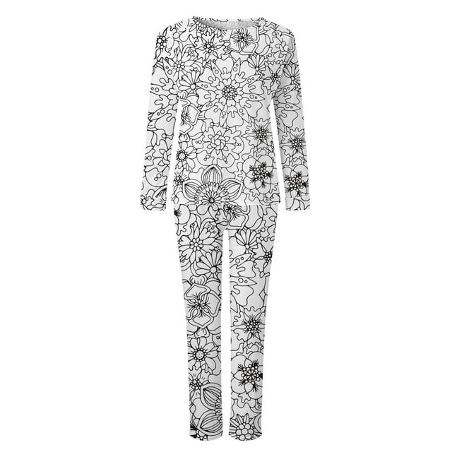 Womens Daily Printed Family Clothes Matching Long Sleeve Tops Pants Shirt Trousers Set
