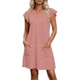 thumbnail image 2 of Aimik Womens V Neck Ruffle Sleeve Shift Dress Loose Fit Flowy Mini Casual Dresses with Pockets for Summer Beach Travel, 2 of 6