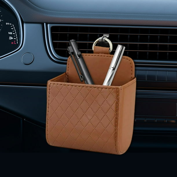 Organizador de Cuero para La Ventilación Del Coche | Caja Multiusos para Colgar Teléfono, Llaves y Monedas | Ajuste Universal para Muchos Vehículos | Fácil Instalación Sin Herramientas