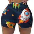 thumbnail image 2 of Haiem Spaceships and Stars No Front Seam Biker Shorts for Women Yoga Workout Gym Bike Shorts with Tummy Control Moisture-Wicking-Small, 2 of 9