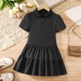 thumbnail image 7 of JUMEYU Little Girls Solid Color Short Sleeve A-Line School Dress Casual Uniform Dresses 3T 4T (Black,3-4 Years), 7 of 7
