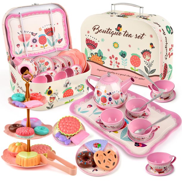 Set de té para fiestas de té con forma de flor de minnot, juguetes para niñas de 3 a 6 años