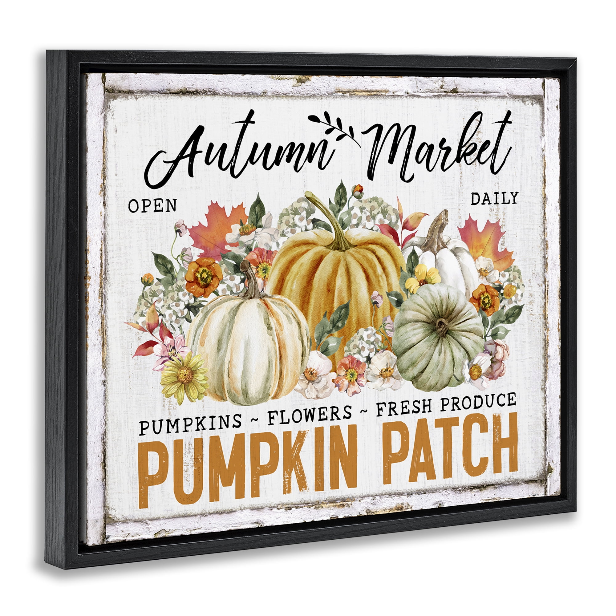 Stupell Industries Rustic Autumn Market Holiday Painting Black Floater Framed Canvas Art Prints Wall Art, 21 x 17