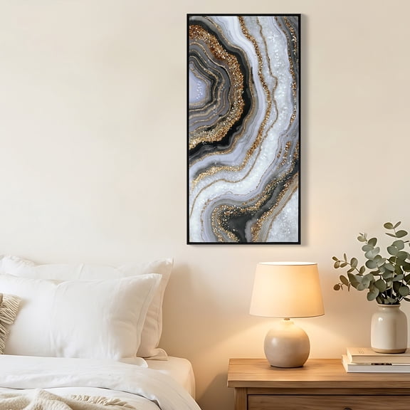 Oufan 20"x40" Black And Gold Abstract Wall Art, Modern Minimalist Abstract Wall Decor Canvas, Marble Texture Painting Pictures for Living Room, Dining Room, Kitchen