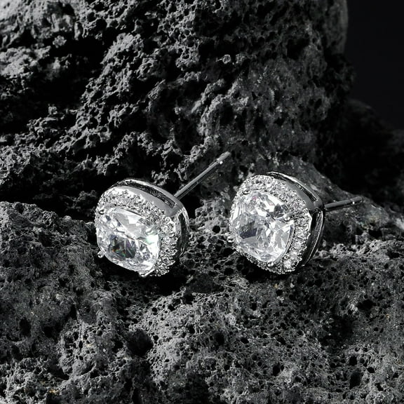 New Princess Cut Moissanite Stud Earrings for Men & Women, 18K White Gold Plated Sterling Silver, D Color VVS1 Lab-Created Moissanite, Brilliant Hypoallergenic Jewelry Gift