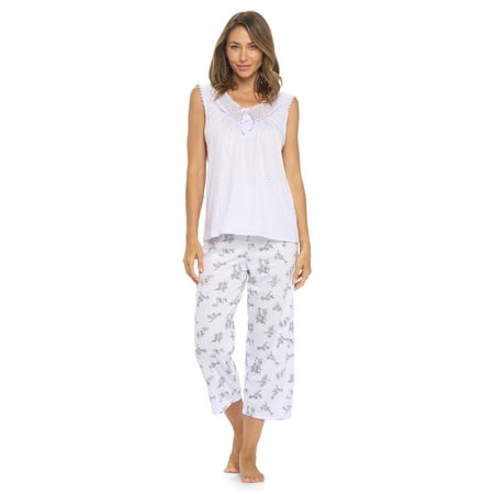 

Casual Nights Women s Sleeveles Floral Lace Capri Pajama Set
