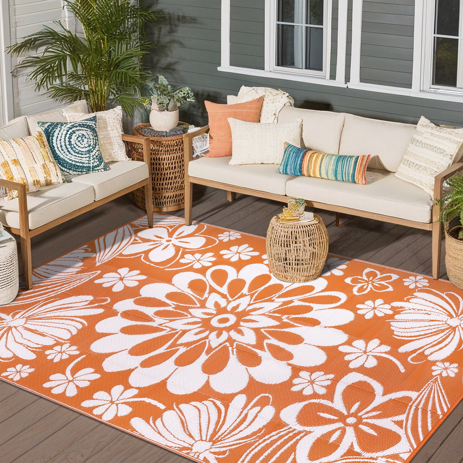 LOKHOM Outdoor Rug 8'x10' for Patios Waterproof Reversible Patio Mat Plastic Straw Rug Outside Area Rug Carpet for Camping RV,Porch,Deck,Balcony,Camper,Backyard