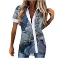 thumbnail image 1 of Moda mujer solapa impresión botón frontal cárdigan manga corta camisa Tops abrigo Pompotops  hkajfhjk474188, 1 of 4