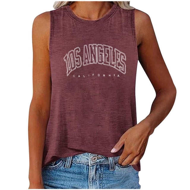 HNMKIU Gym Racerback Tank Tops Casual Round Neck Vest Top For Women Daily Wear Basic Letter Print Tee With Comfortable Fit Spring Summer Outfits