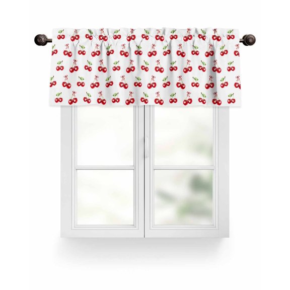 Red Vintage Cherry Kitchen Valances for Windows Watercolor Fruit Pattern Valance Curtains for Kitchen /Living Room/Bedroom/ Bathroom Decor, 42"x12 " ,Rod Pocket 1 Panel, White Green