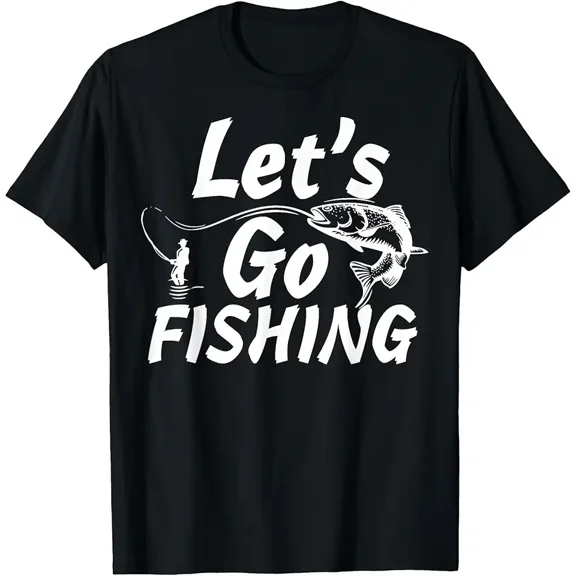 Let's Go Fishing Bass Catch Graphic Gift for Fisherman Men Short Sleeve Casual T-Shirt