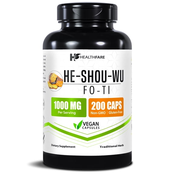 HealthFare He Shou Wu Fo-Ti Capsules | Root Extract 1000mg | Herbal Supplement | 200 Vegan Pills | Traditional Chinese Herb for Vitality & Healthy Aging Support | Non-GMO, Gluten-Free | Made in USA