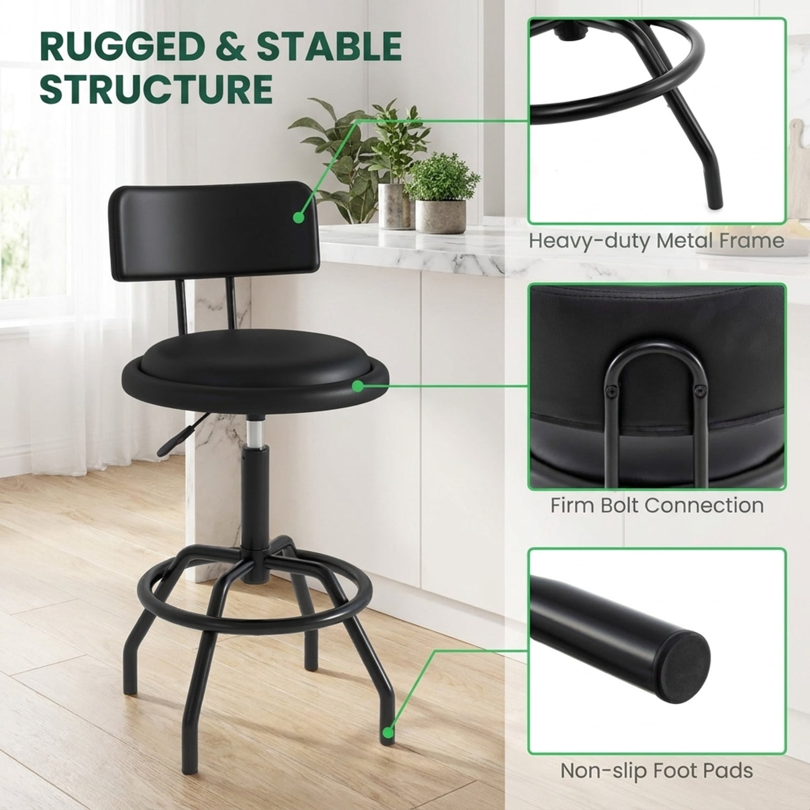 Furnibear 360 Swivel Counter Height Barstool with Padded Seat Backrest and Footrest