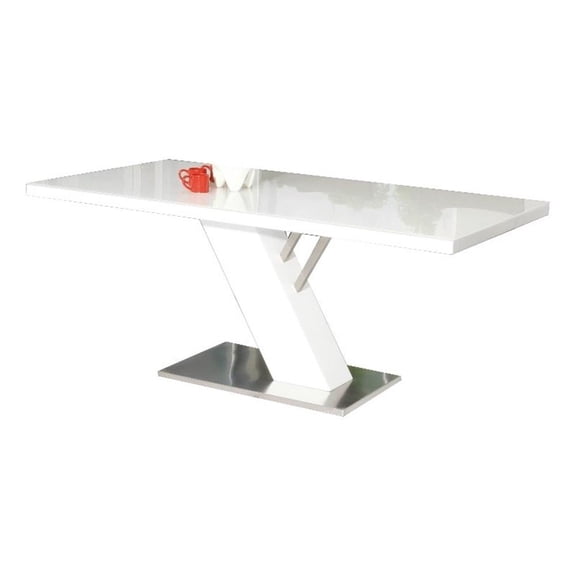 Benjara 63" Dining Table- Modern White Lacquered Rectangular Top- Steel Base