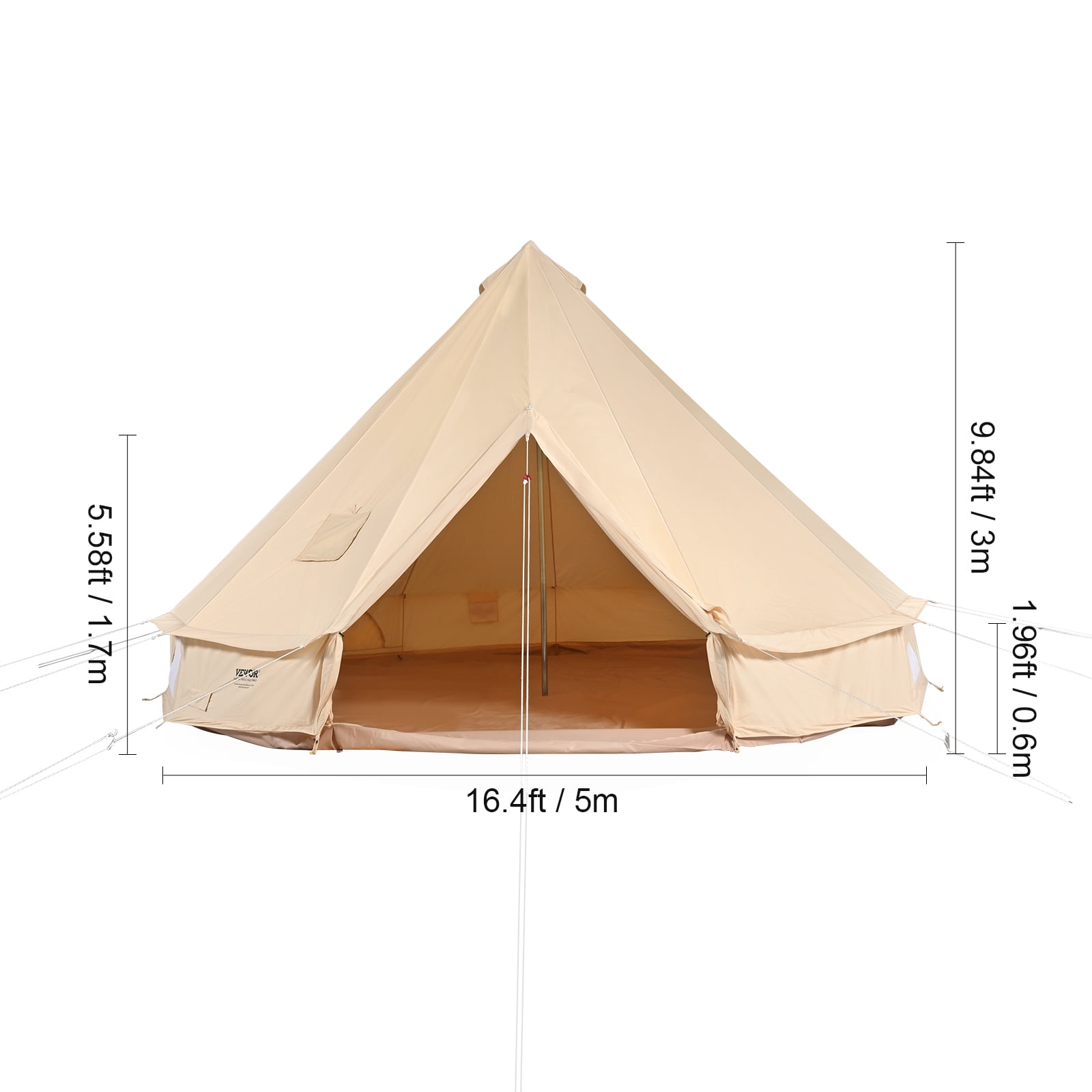 VEVOR Canvas Bell Tent, 4 Seasons 5 m/16.4 ft Yurt Tent, Canvas Tent for Camping with Stove Jack, Breathable Tent Holds up to 8 People, Family Camping Outdoor Hunting Party