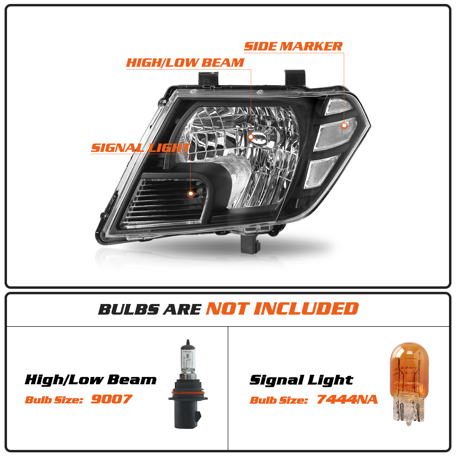 For 2009-2021 Nissan Frontier Truck Black Headlights Assembly Headlamps Pair