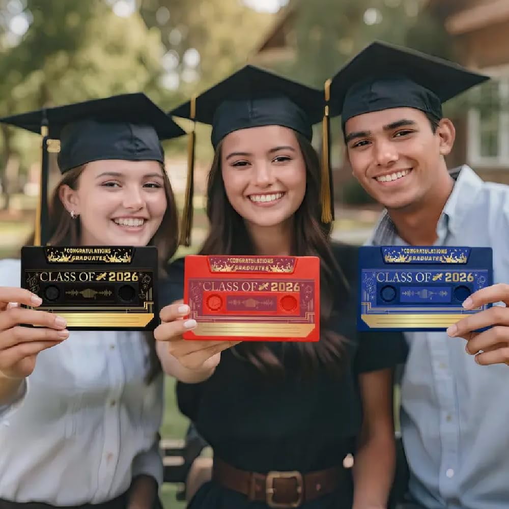 2026 Graduation Voice Recordable Keepsake – Retro Tape Player with 300 Seconds Recording, Talking Greeting Card Gift for Graduates