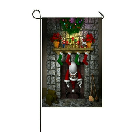 ECZJNT cartoon depicting Santa Claus fireplace Garden Flag Outdoor Flag Home Party Garden Decor 12x18 Inch
