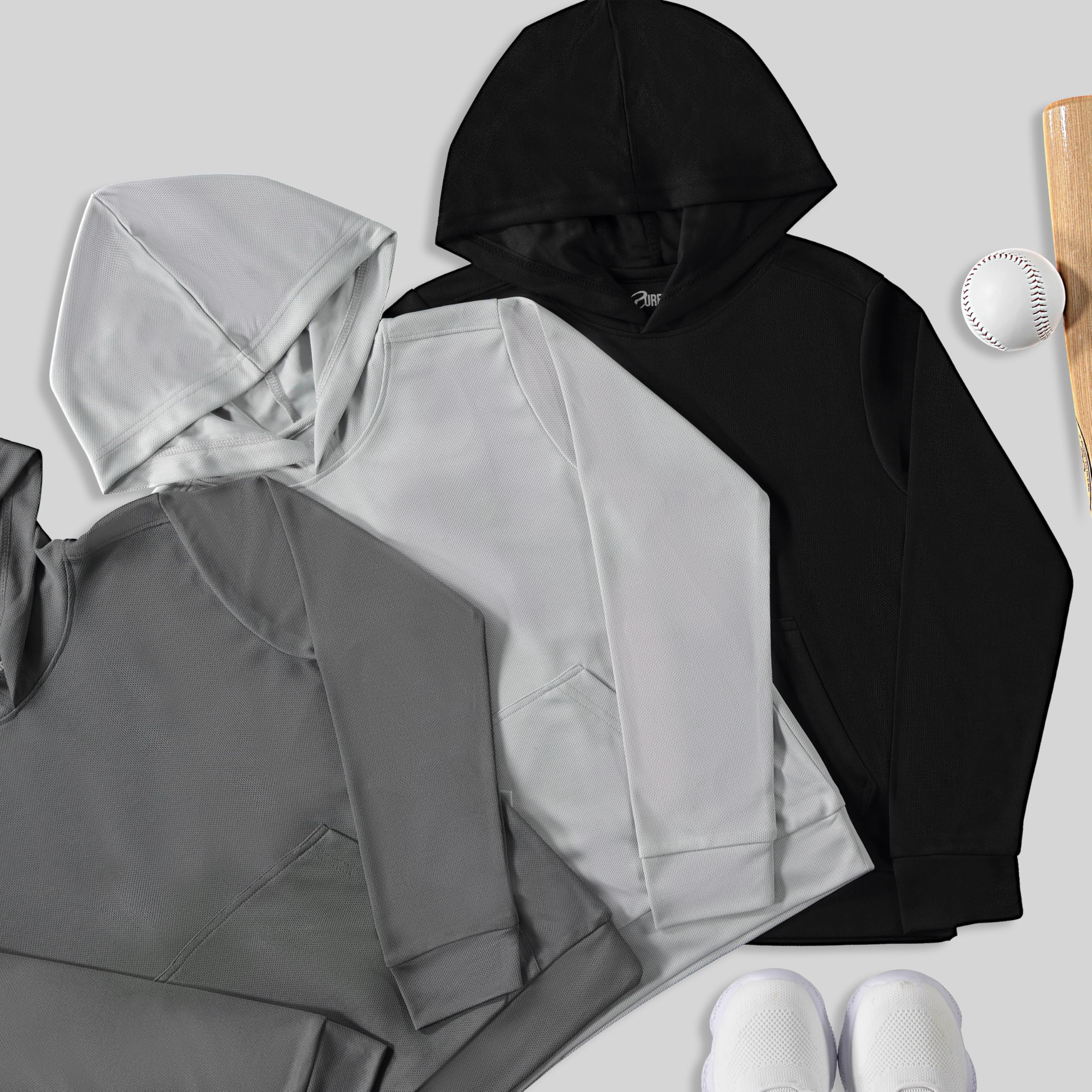 PC Boys Hoodies, 3 Pack Fleece Pullover & Zip-Up Sweatshirts for Boys, Kids Youth, Plain Basic Everyday Wear, Sizes 2T-20