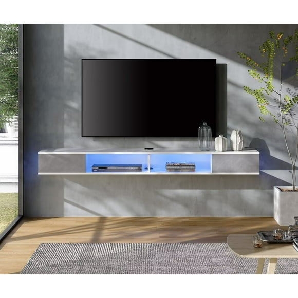 WAMPAT 70" Floating TV Stand with LED Lights, Wall Mounted Entertainment Center Media Console Shelf with Storage for 65/70/75 Inch TVs